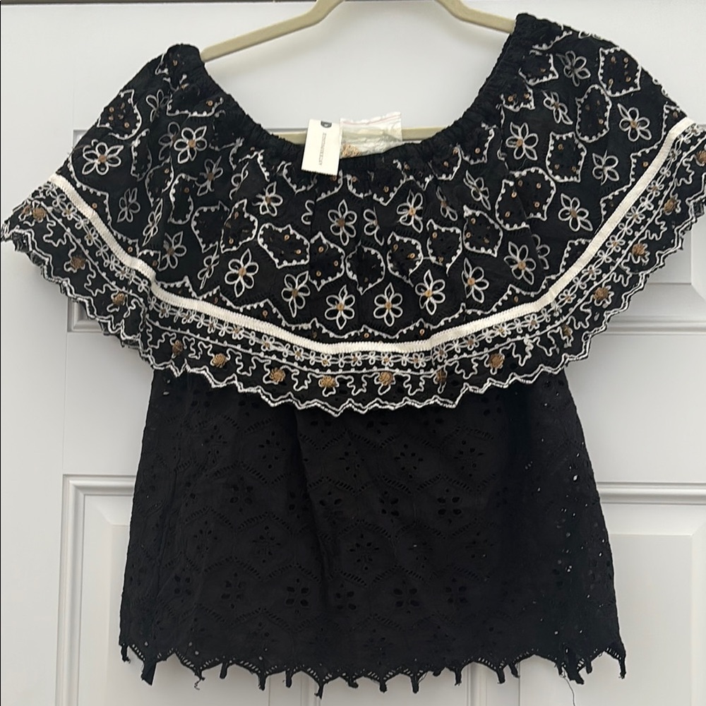 HEMANT & NANDITA Black Ruffled Embellished Blouse